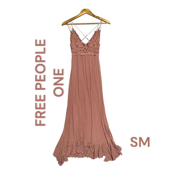 Free People Dresses & Skirts - FREE PEOPLE ONE WOMENS MAXI DRESS SMALL DUSTY ROSE FAIRY BOHO HIPPIE PEASANT